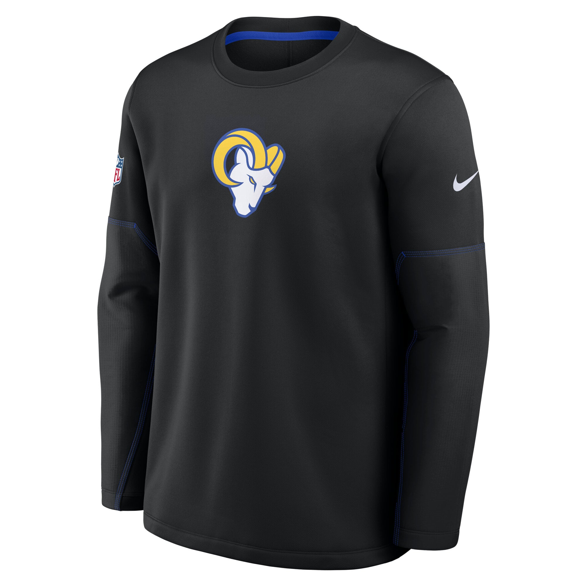 Sweat-shirt Nike Therma-FIT noir pour homme, Los Angeles Rams, édition limitée des entraîneurs de l'équipe.