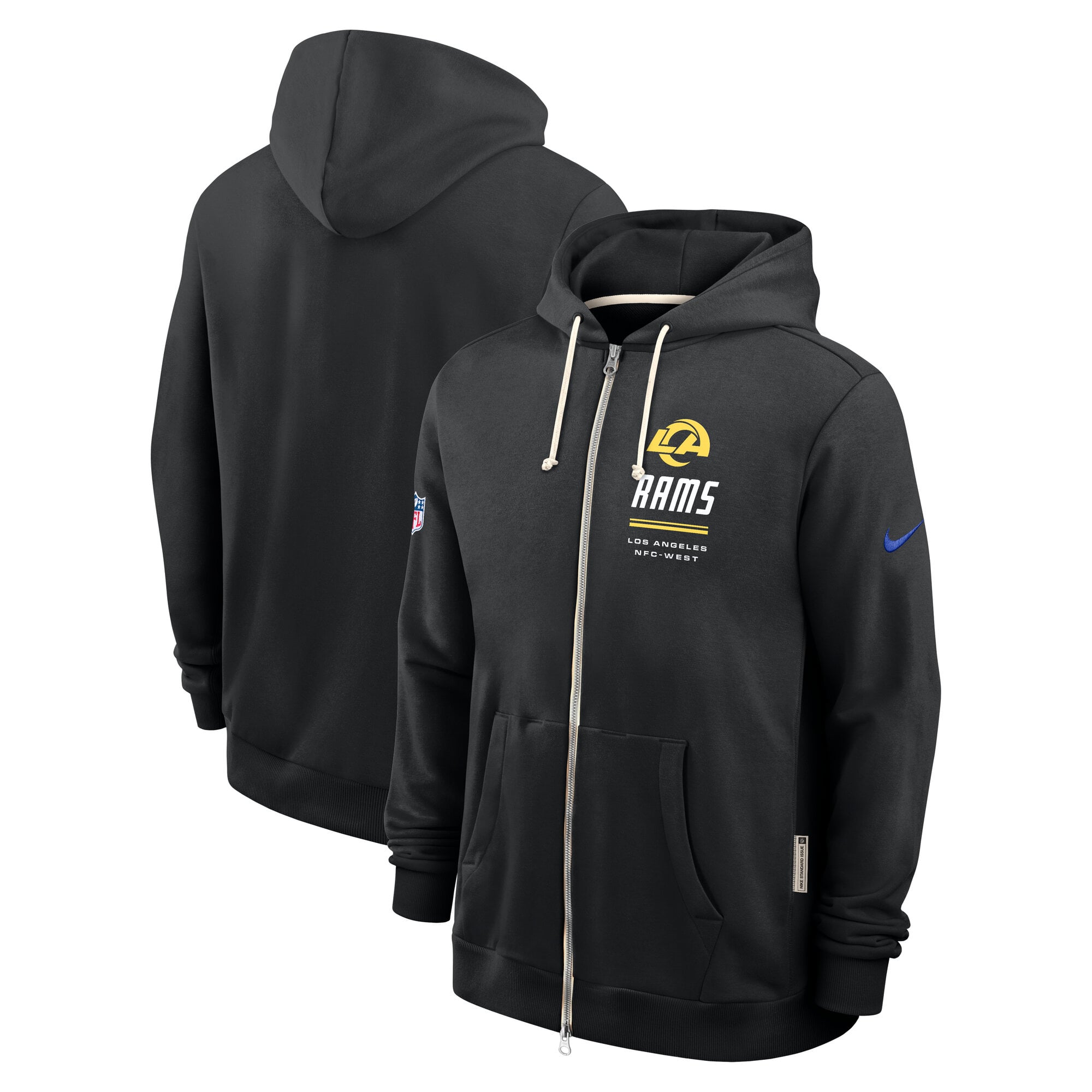 Men's Nike Black Los Angeles Rams Sideline Standard Issue Quarterback Scramble Dri-FIT Full-Zip Hoodie