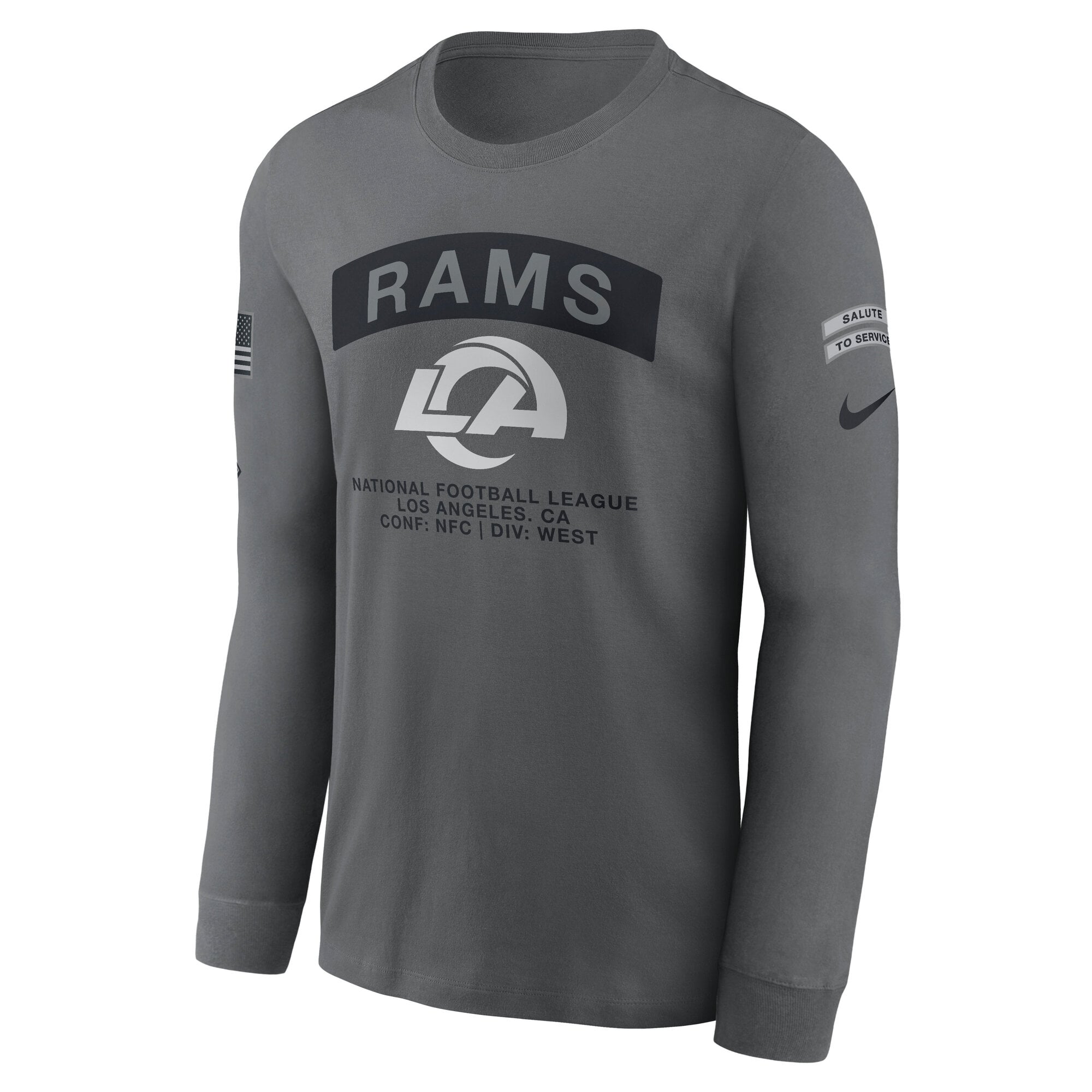 T-shirt à manches longues Nike gris Los Angeles Rams 2026 Salute to Service pour homme
