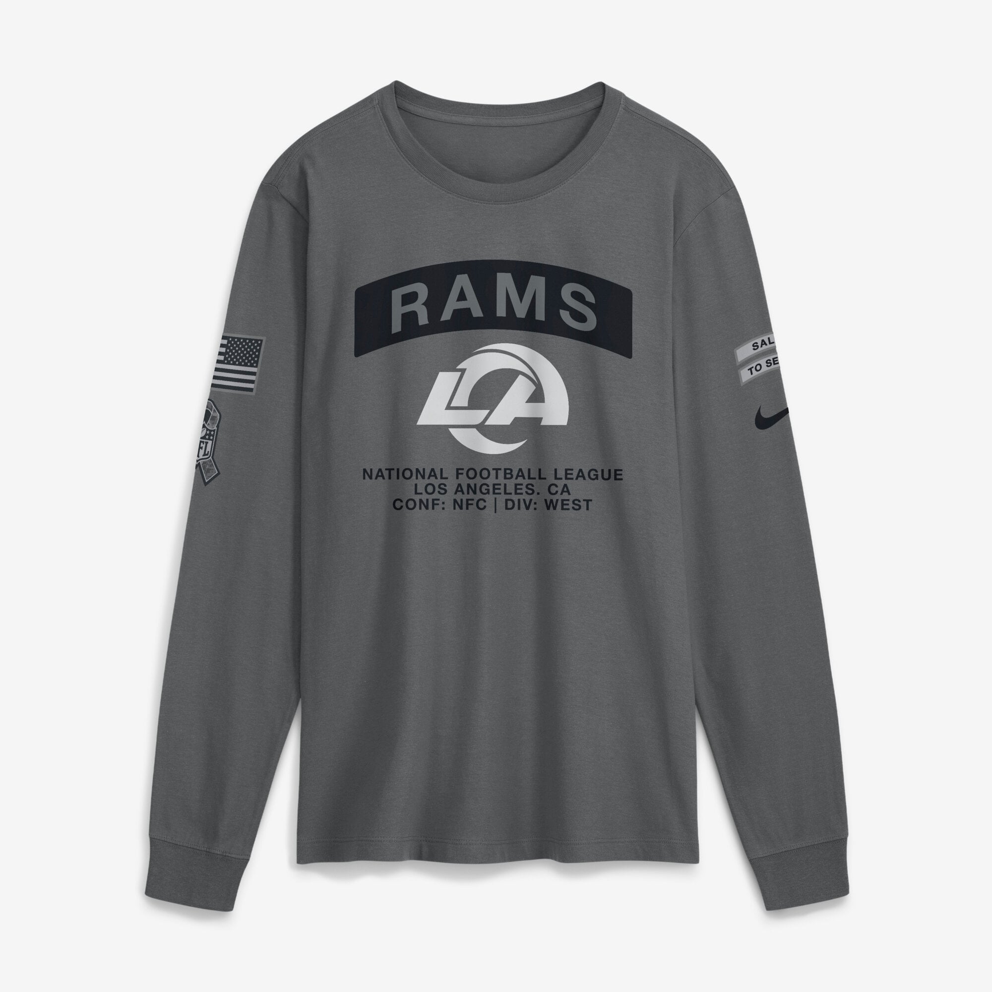 T-shirt à manches longues Nike gris Los Angeles Rams 2026 Salute to Service pour homme