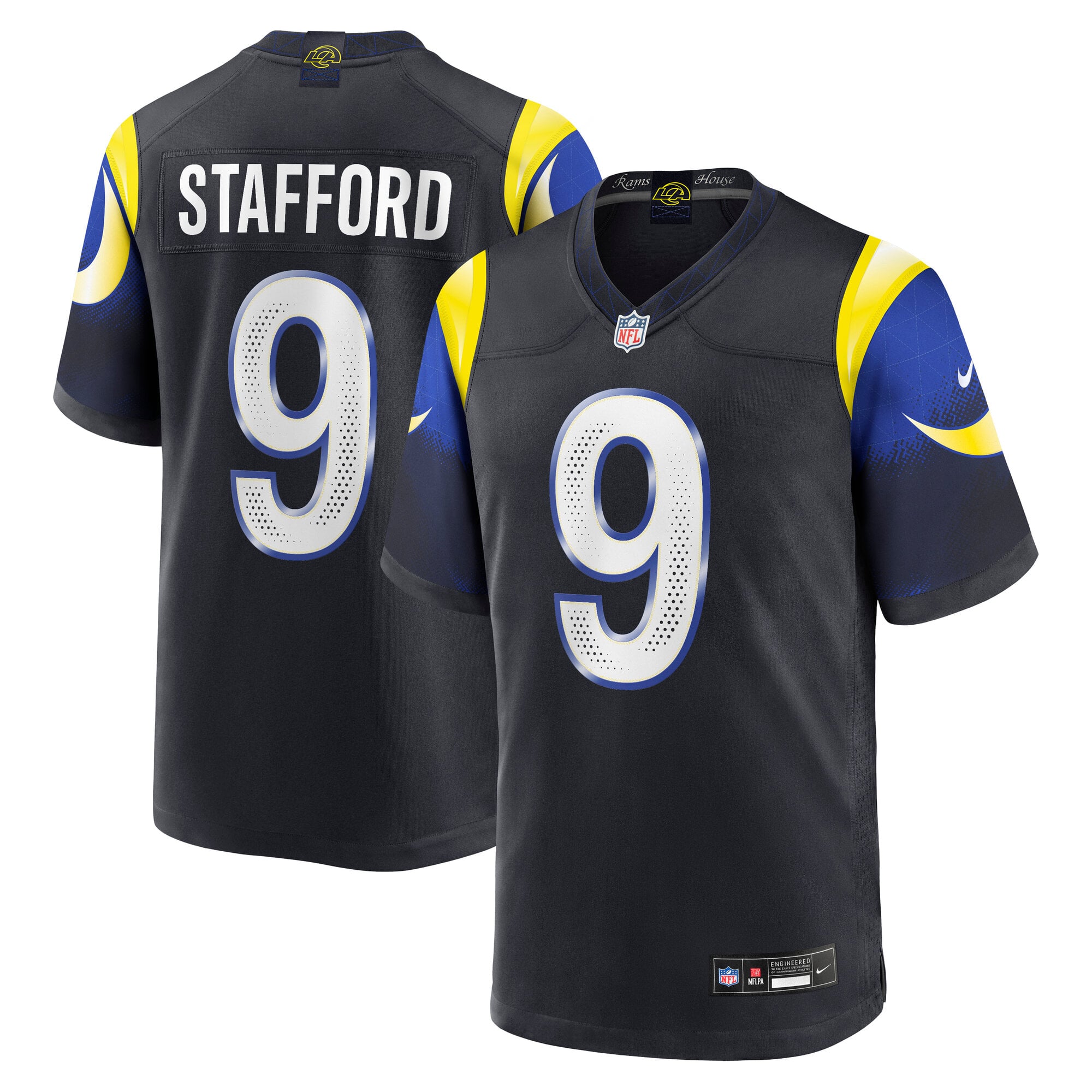 Maillot de match Nike Matthew Stafford bleu foncé la collection Rivalries des Los Angeles Rams pour homme