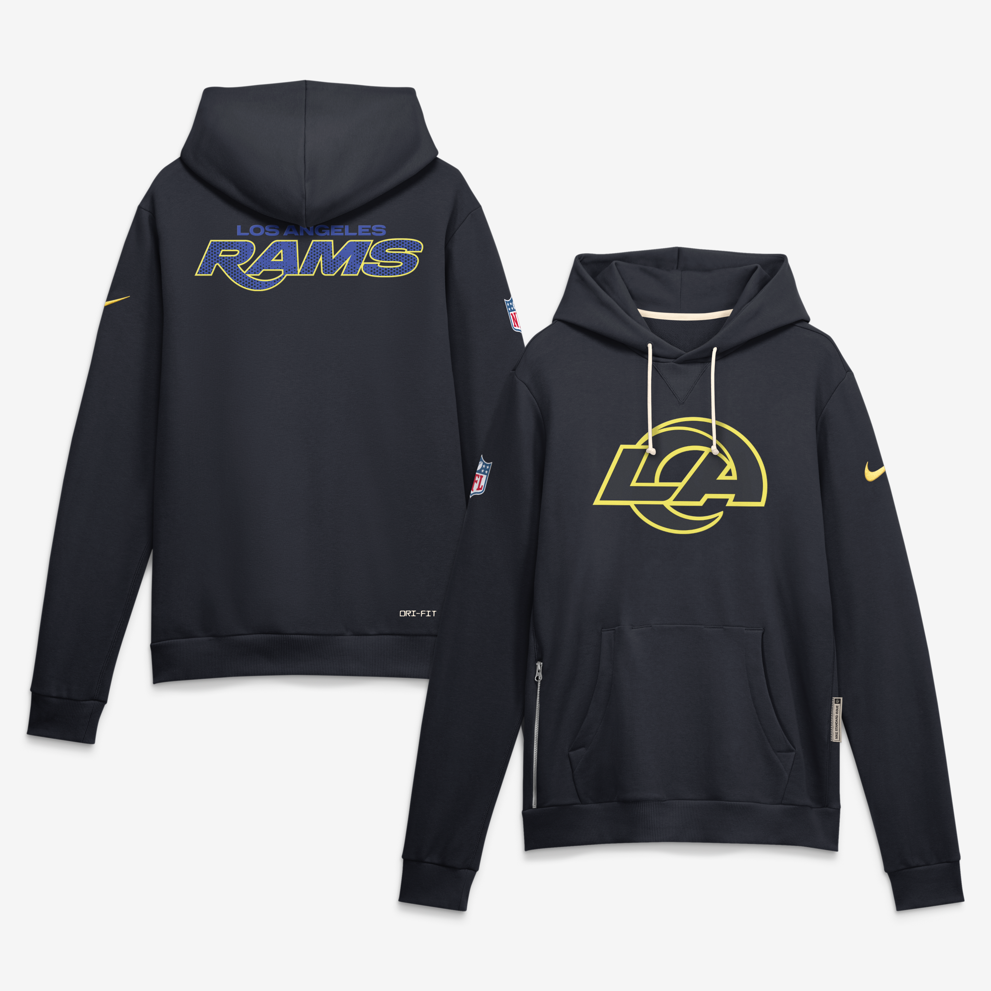 Sweat à capuche Nike bleu marine pour homme, collection Rivalries des Los Angeles Rams, modèle standard.