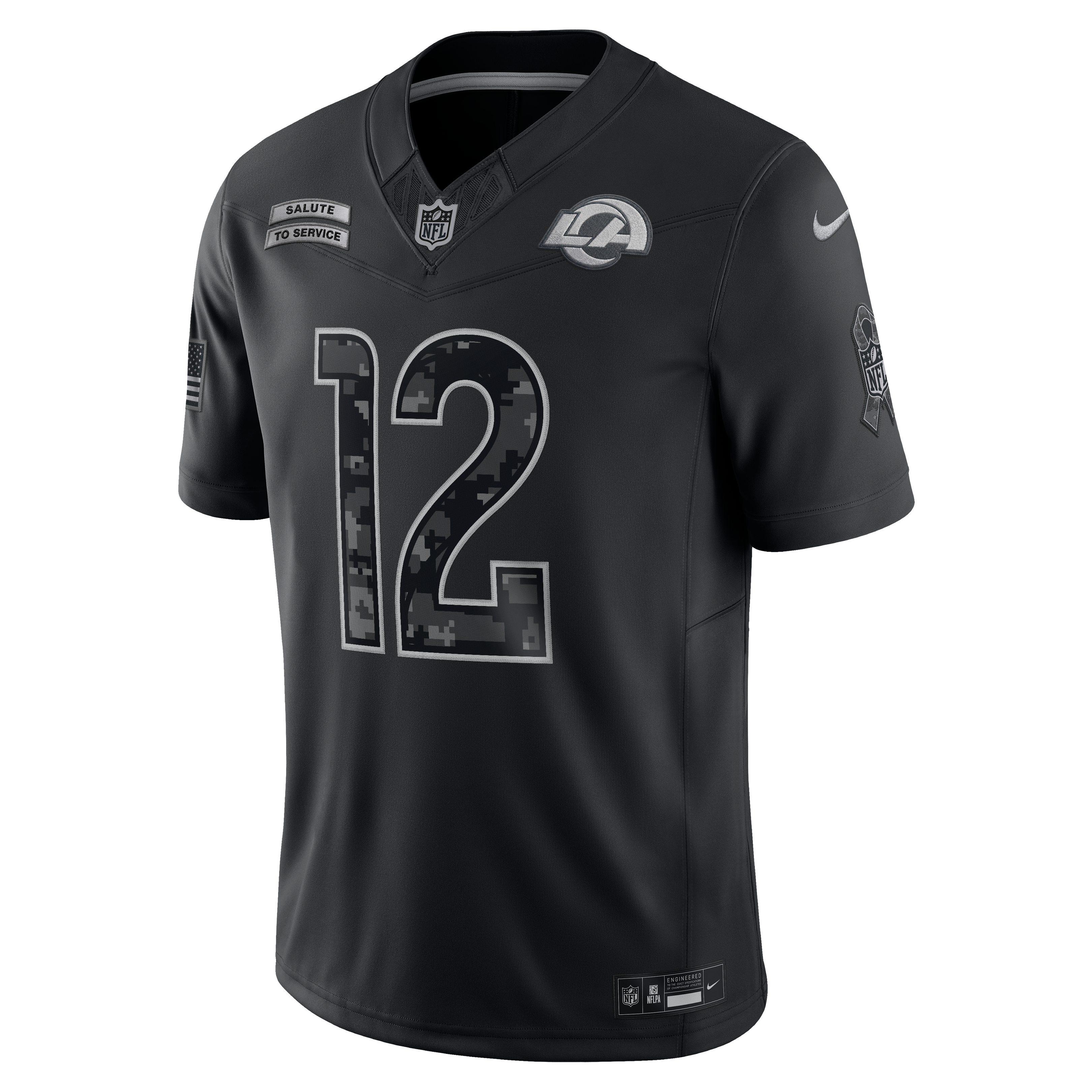 Maillot Nike Puka Nacua noir pour homme, Los Angeles Rams 2026 Salute to Service, édition limitée cousue