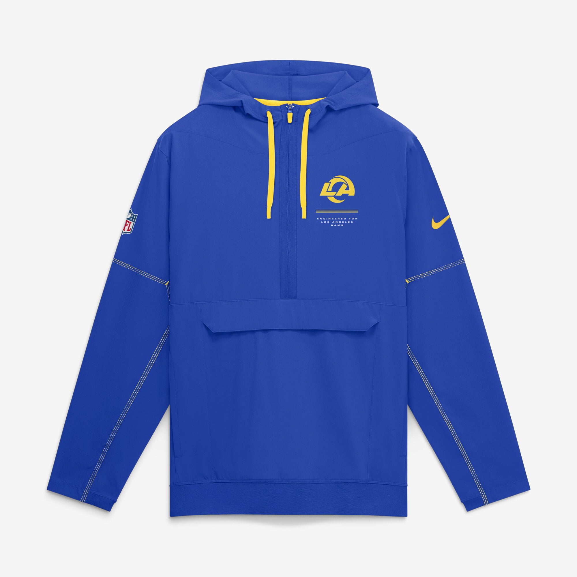 Men's Nike Royal Los Angeles Rams Sideline Logo Glory Anorak Half-Zip Hooded Jacket
