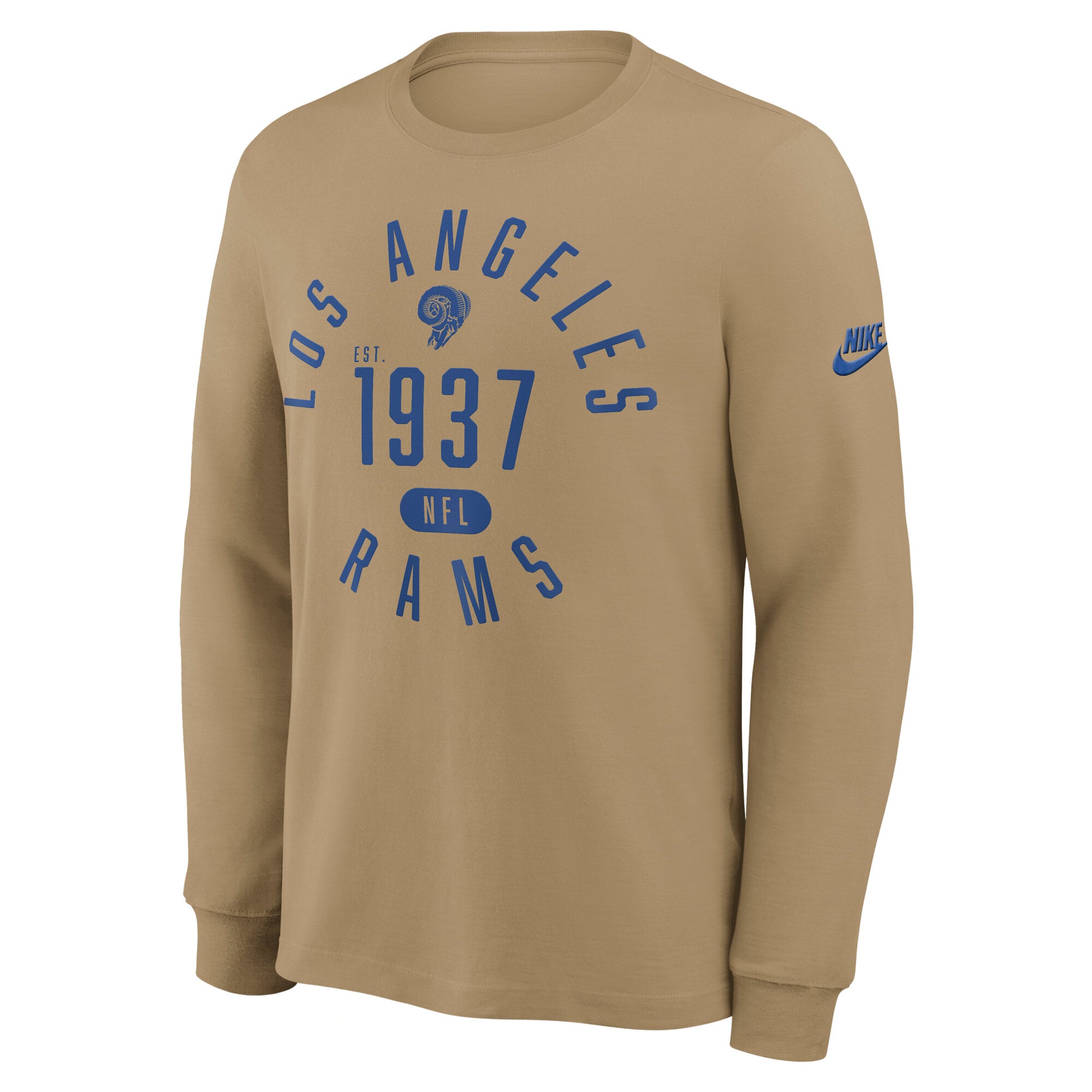 Men's Nike Tan Los Angeles Rams Blitz Package Rewind Slub Dri-FIT Long Sleeve T-Shirt