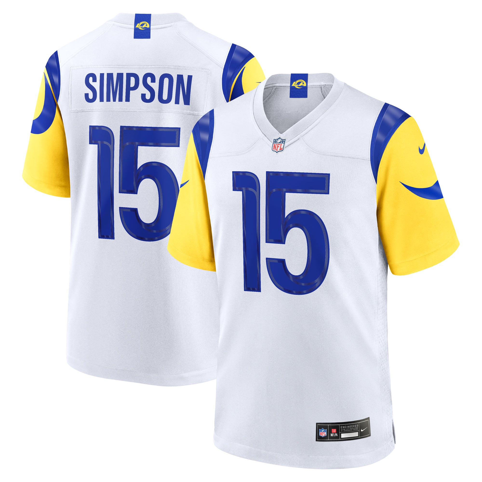 Maillot de match Nike Ty Simpson blanc pour homme, Los Angeles Rams