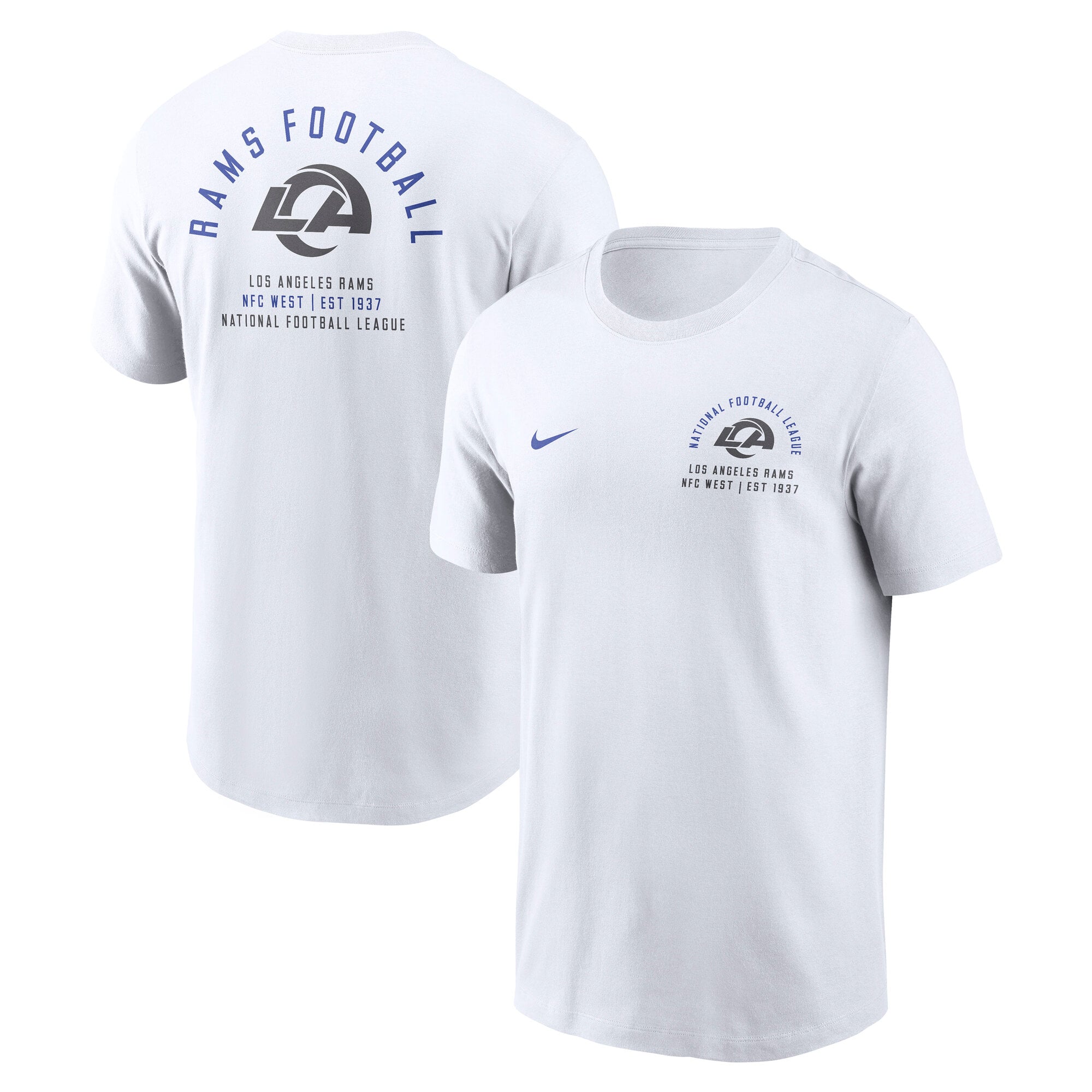 T-shirt Nike blanc pour homme avec logo divisé des Los Angeles Rams