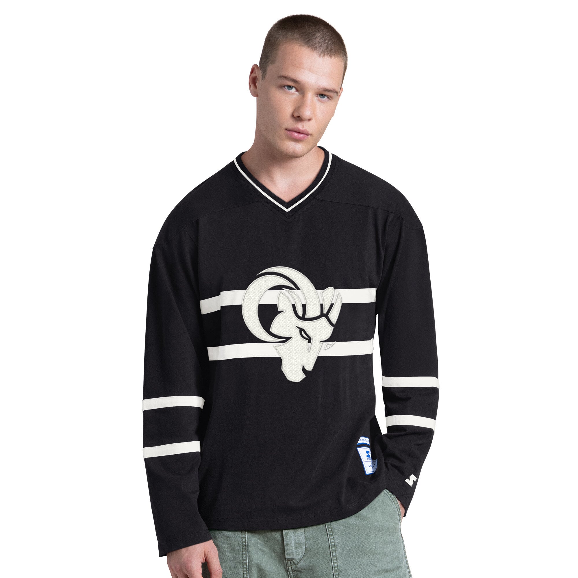 Men's Starter Black/White Los Angeles Rams Lineup Long Sleeve T-Shirt