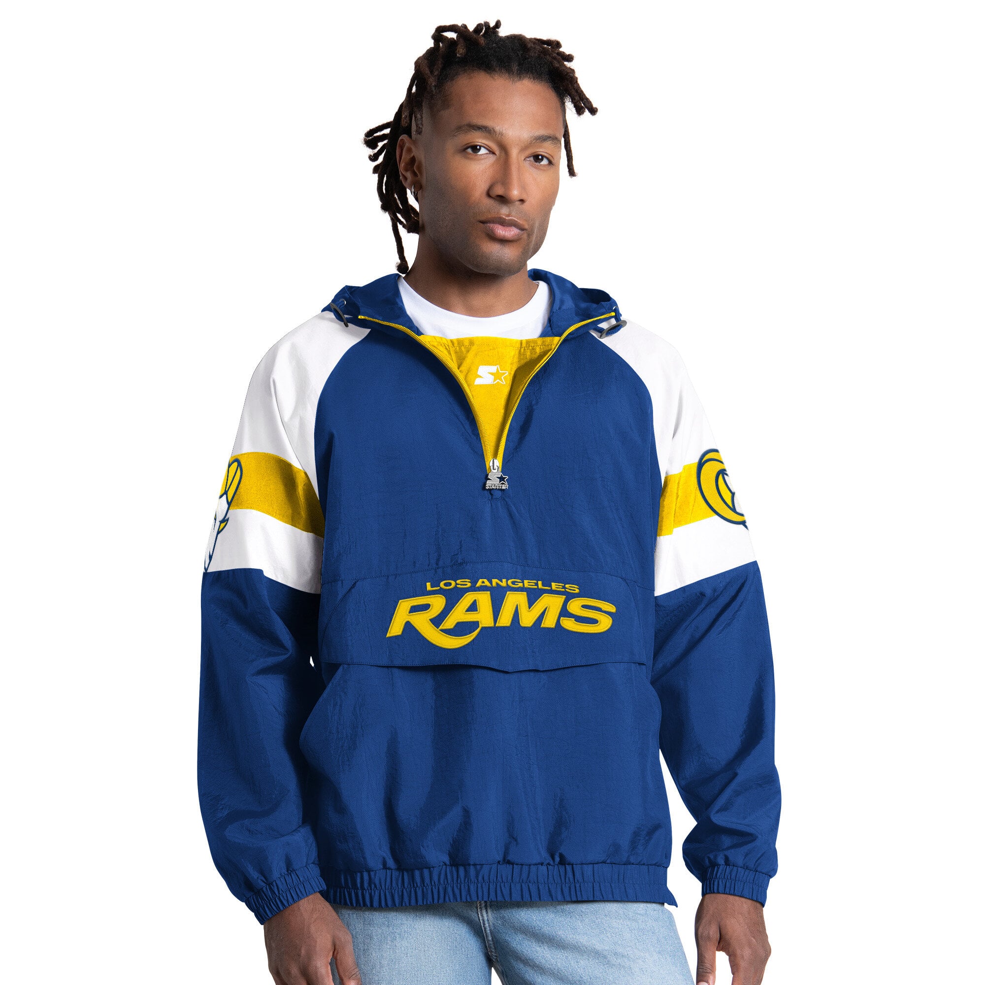 Men's Starter Royal Los Angeles Rams Street Cut Half-Zip Jacket