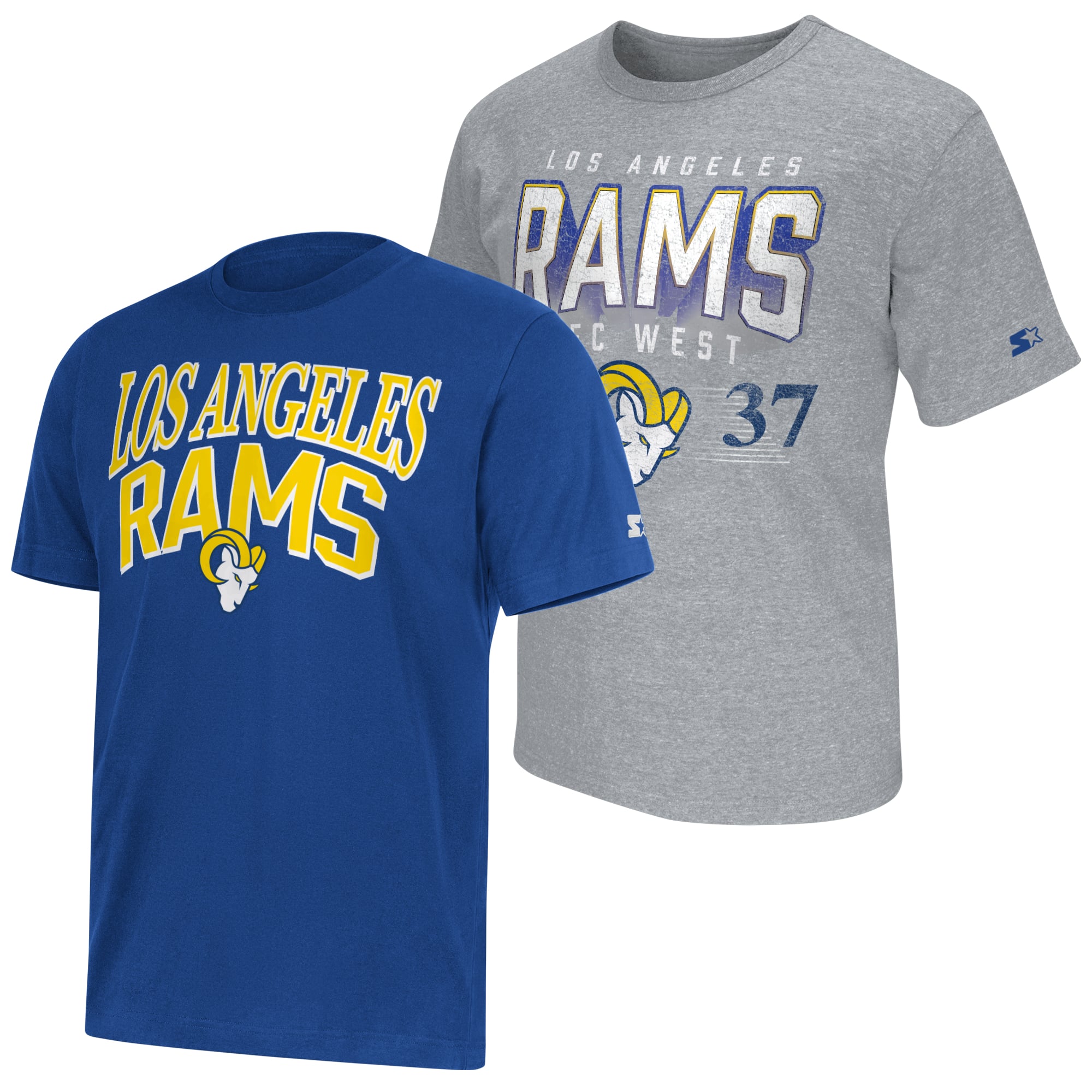 Lot de deux t-shirts à logo des Rams Los Angeles, coloris bleu royal/gris chiné, pour homme