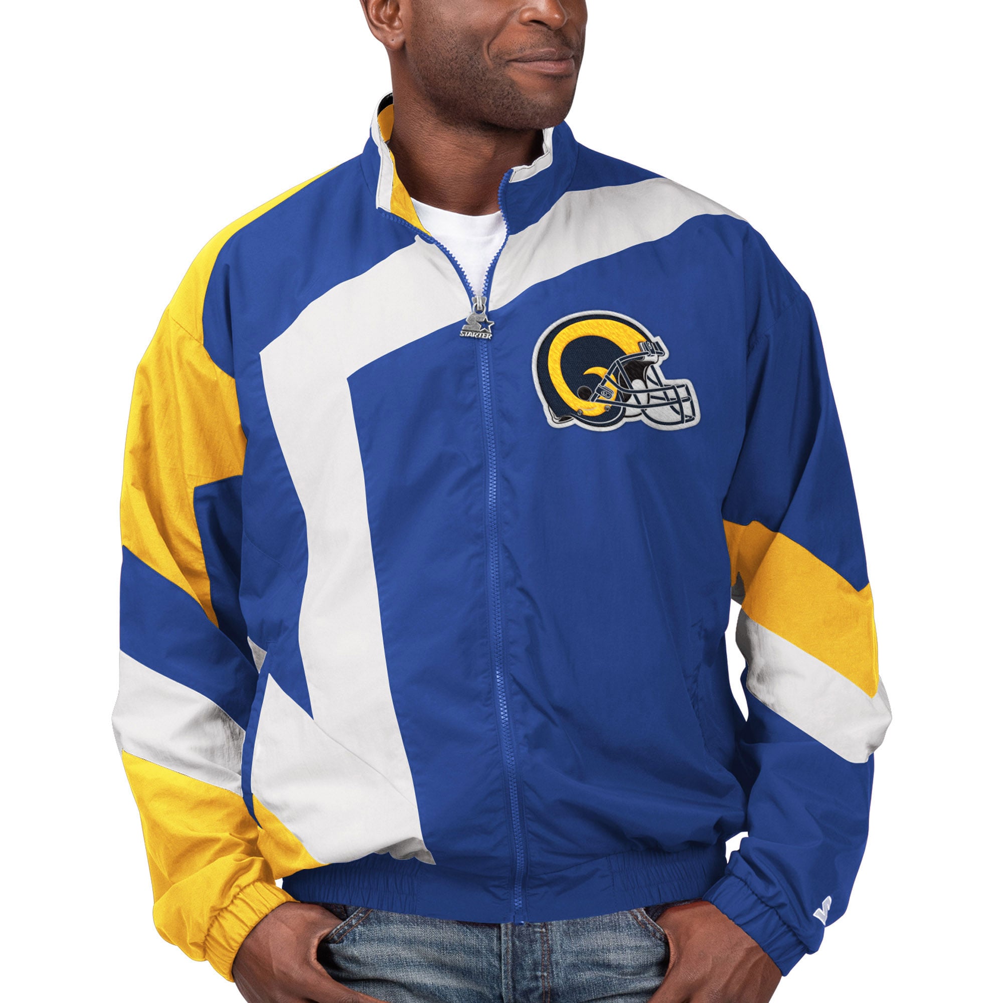 Men's Starter Royal/White Los Angeles Rams Throwback Star Full-Zip