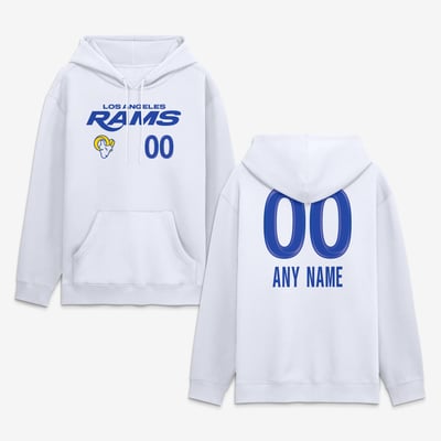 Los Angeles Rams  Touchdown Wordmark Personalized Name & Number Hoodie - White