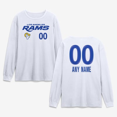 Los Angeles Rams  Touchdown Wordmark Personalized Name & Number Long Sleeve T-Shirt - White