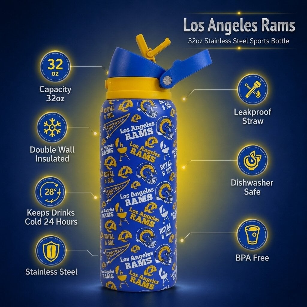 Pegasus Los Angeles Rams 32oz. Game Day Pennant Stainless Steel ProPress Water Bottle