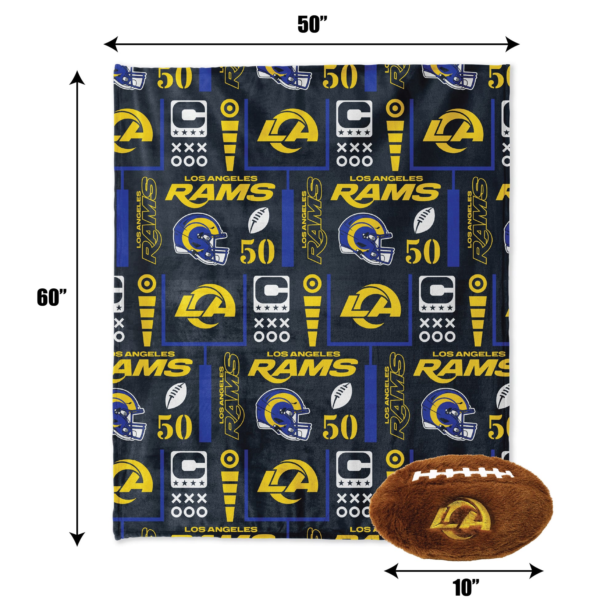 Pegasus Los Angeles Rams 50" x 60" Blackout Team Spirit Ultra Soft Throw & Plush Football Combo Pack