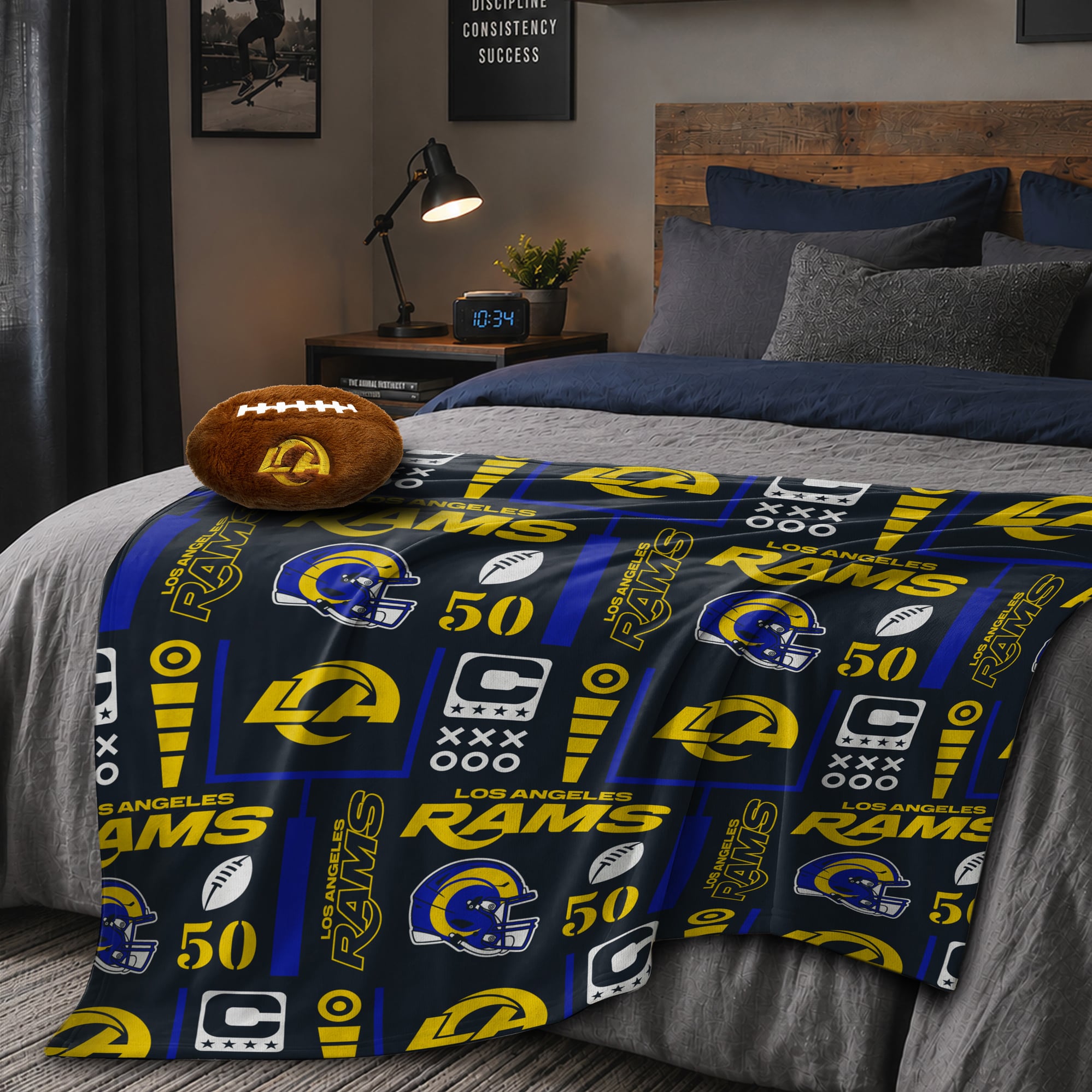Pegasus Los Angeles Rams 50" x 60" Blackout Team Spirit Ultra Soft Throw & Plush Football Combo Pack