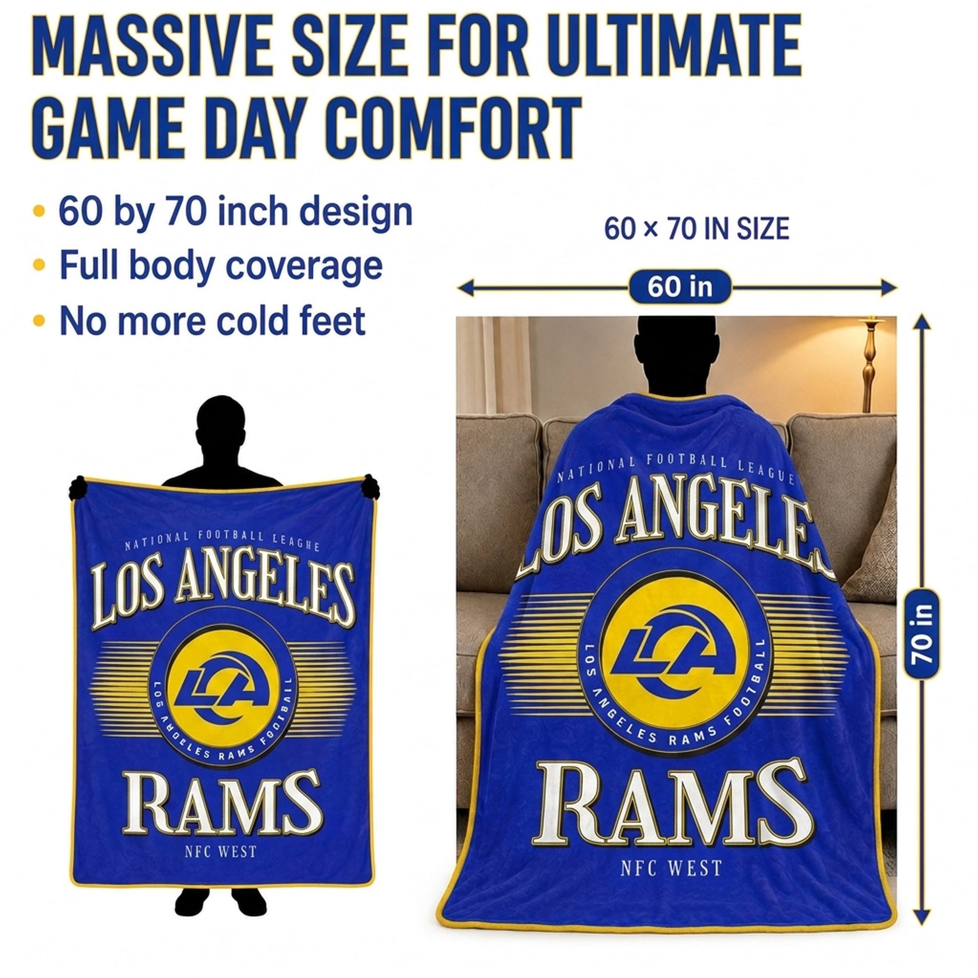 Couverture Pegasus Los Angeles Rams Spotlight Arch 60" x 70" ultra douce