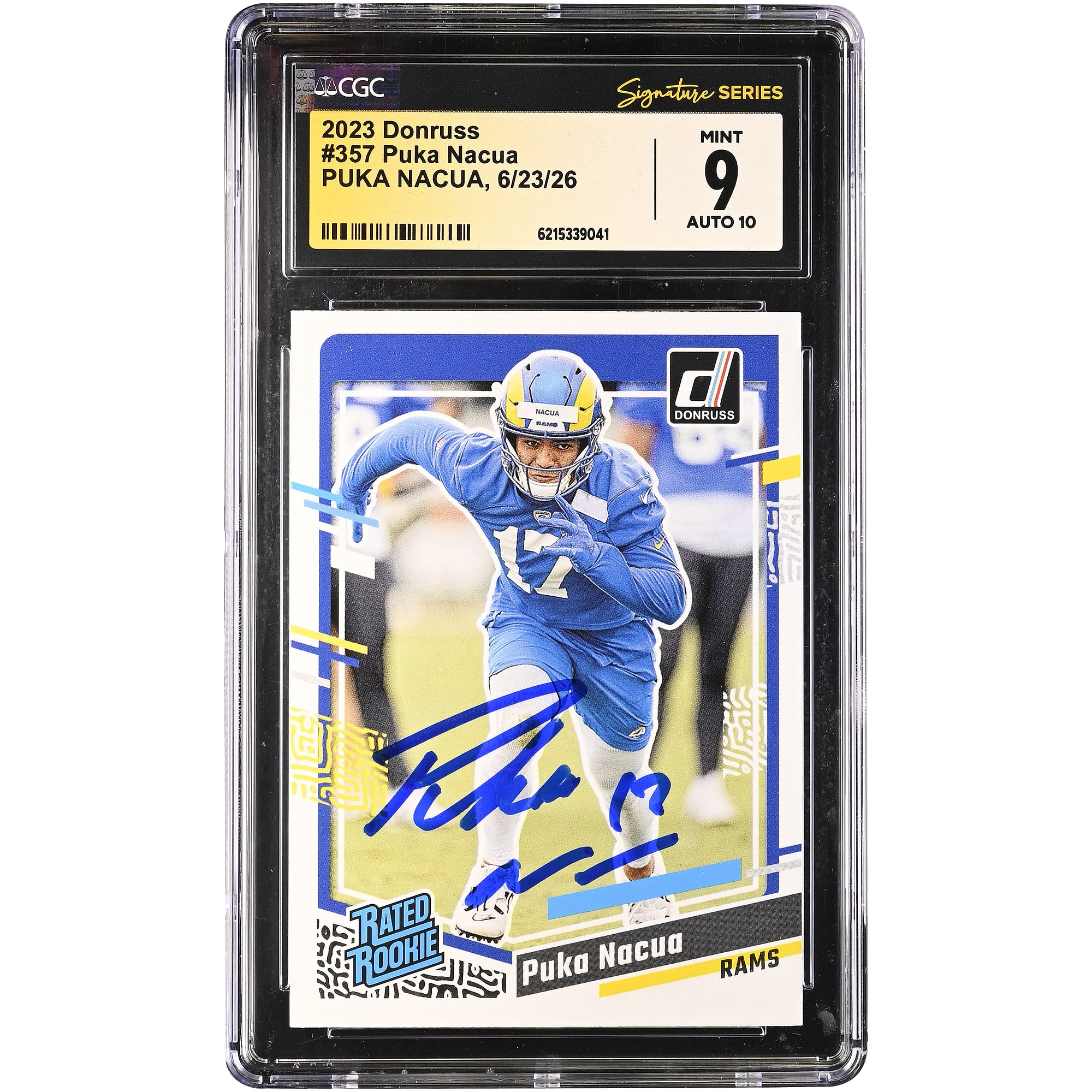 Carte de recrue autographiée de Puka Nacua (Los Angeles Rams), Panini Donruss 2023 n° 357