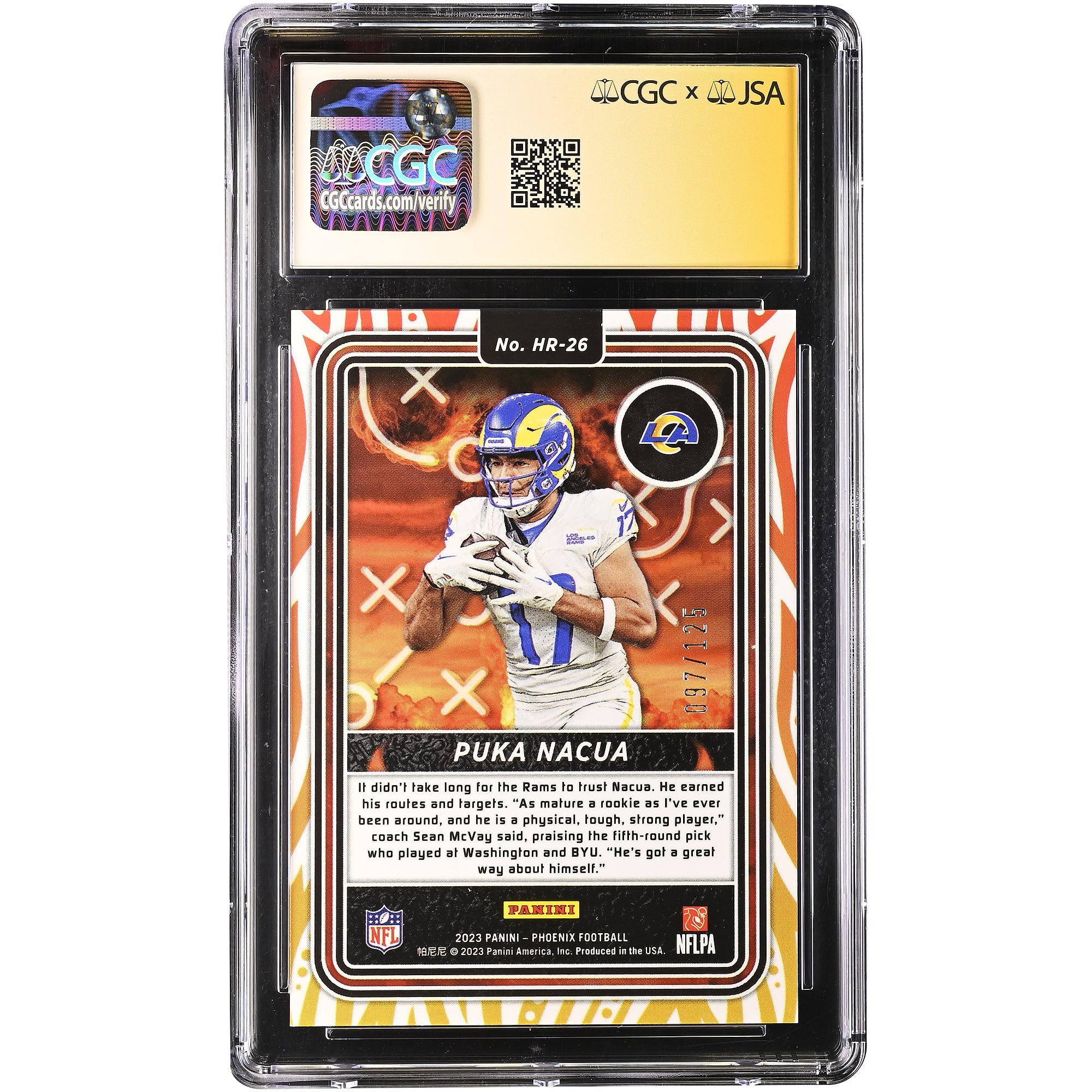 Puka Nacua Los Angeles Rams Autographed 2023 Panini Phoenix Hot Routes Purple #HR-26 #/125 CGC Fanatics Witnessed Authenticated 9/10 Rookie Card
