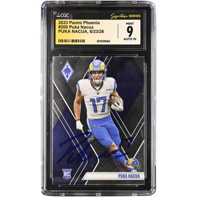 Puka Nacua Los Angeles Rams Autographed 2023 Panini Phoenix #200 CGC Fanatics Witnessed Authenticated 9/10 Rookie Card