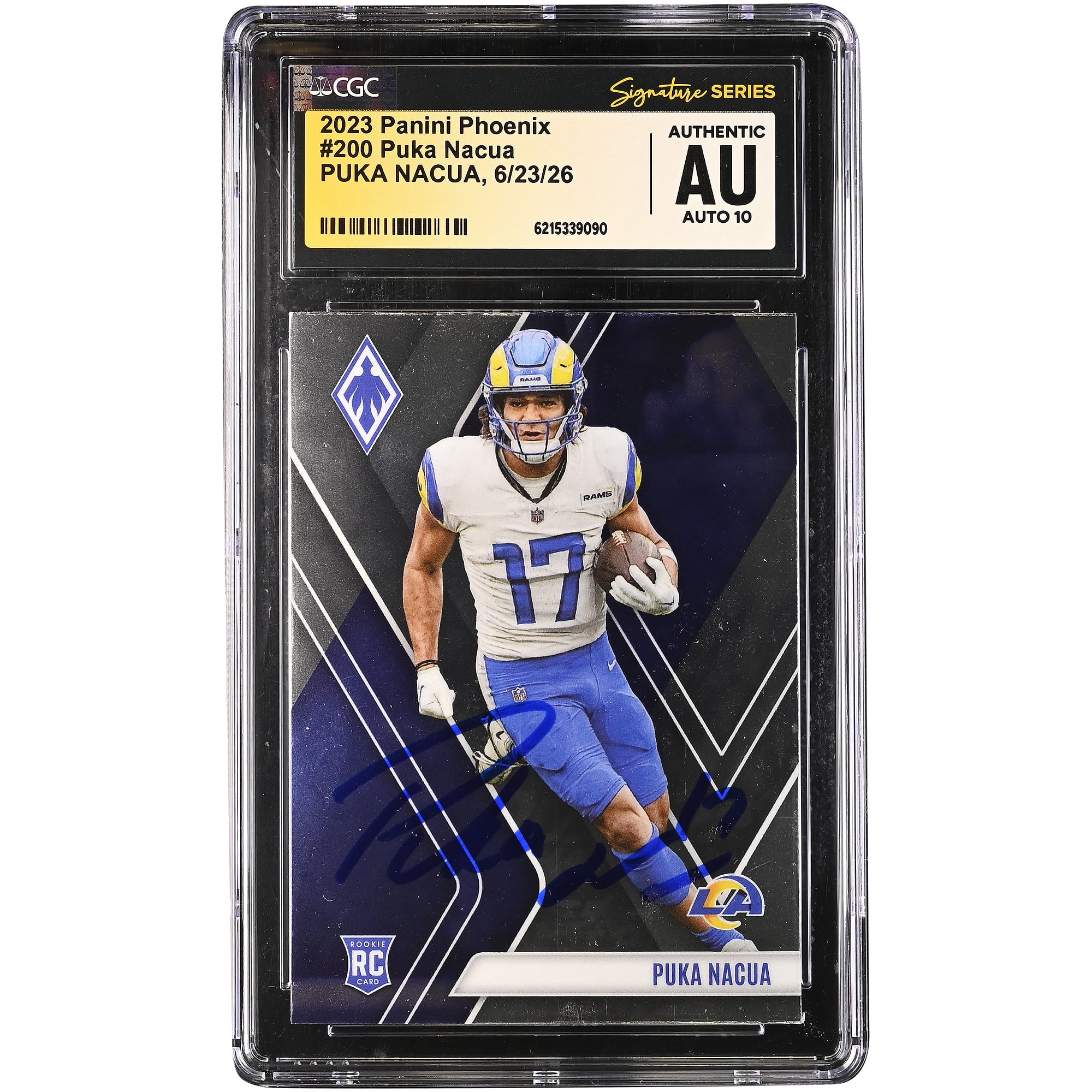 Carte de recrue autographiée Puka Nacua des Rams de Los Angeles, Panini Phoenix 2023 n° 200, certifiée CGC Fanatics Witnessed Auto 10