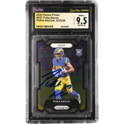 Puka Nacua Los Angeles Rams Autographed 2023 Panini Prizm #357 CGC Fanatics Witnessed Authenticated 9.5/10 Rookie Card