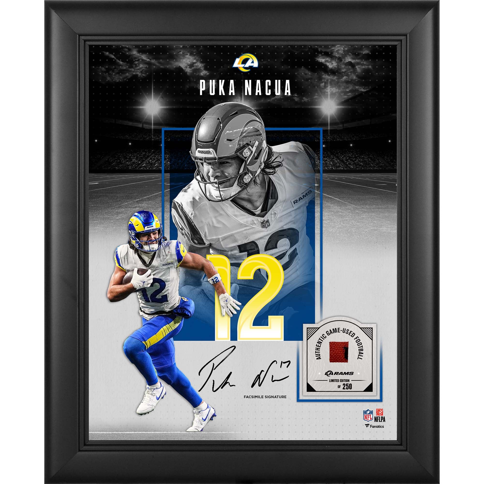 Puka Nacua Los Angeles Rams Facsimile Signature Framed 11" x 14" Showcase Collage with a Piece of Game-Used Football - Limited Edition of 250