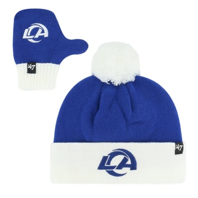 Los Angeles Rams '47 Toddler Bam Bam Cuffed Knit Hat with Pom & Mittens Set - Royal