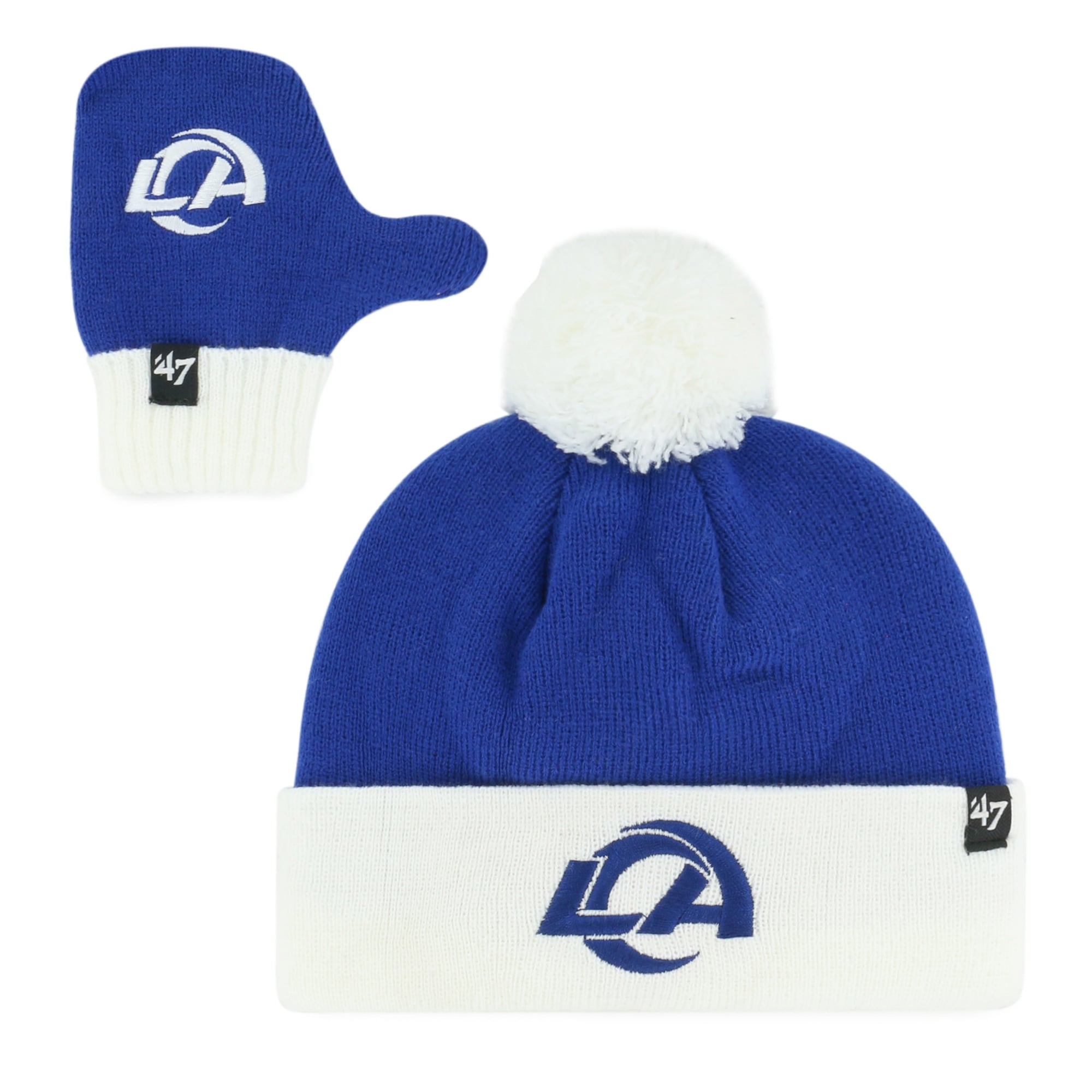 Ensemble bonnet et moufles tricotés Bam Bam des Rams de Los Angeles '47 Royal pour tout-petit