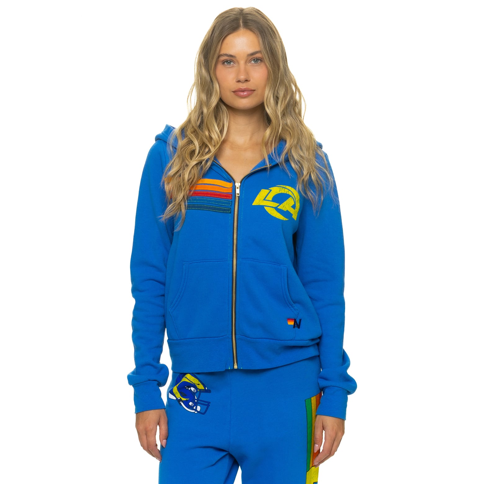 Sweat à capuche unisexe Aviator Nation Royal Los Angeles Rams en mélange de trois matières, fermeture éclair intégrale