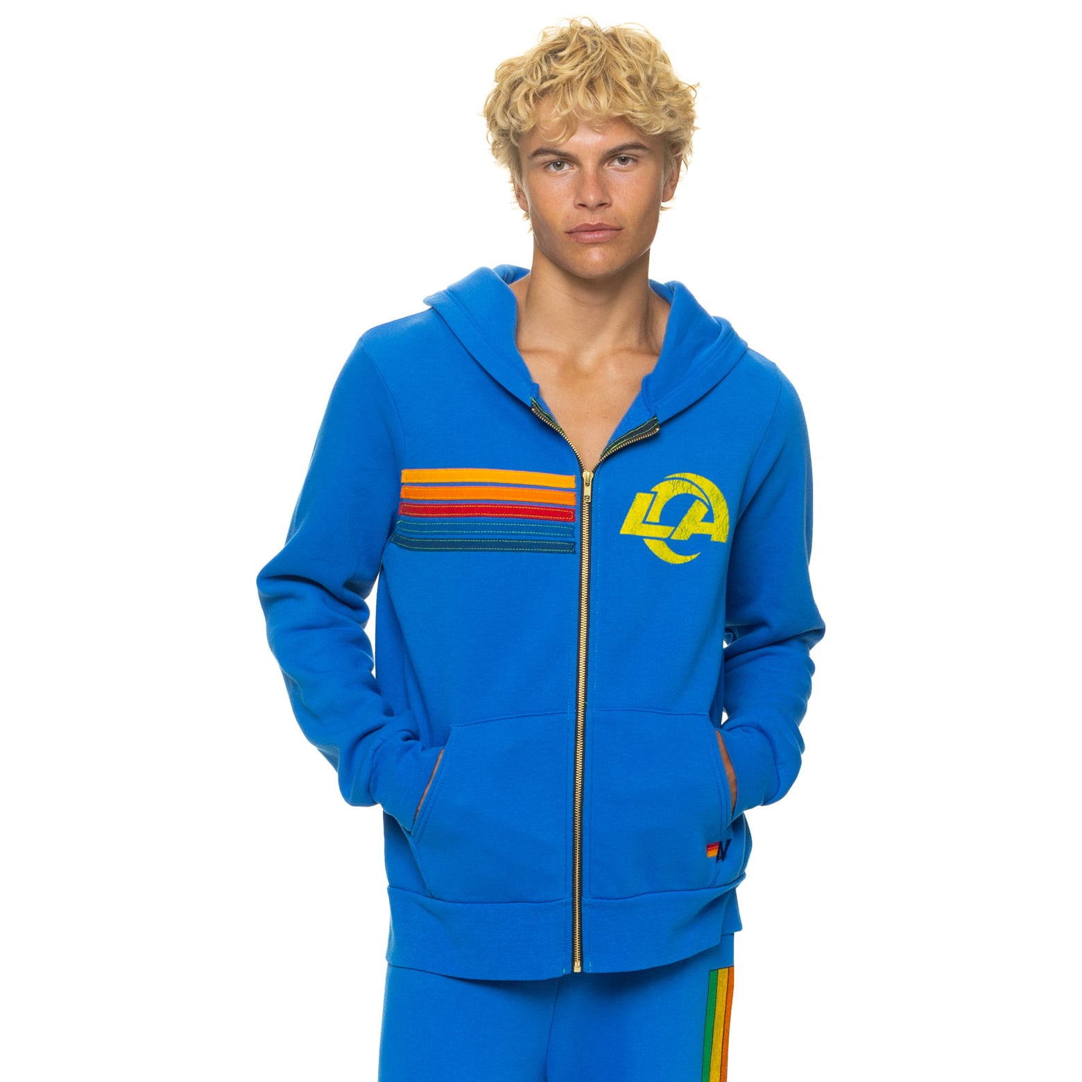 Sweat à capuche unisexe Aviator Nation Royal Los Angeles Rams en mélange de trois matières, fermeture éclair intégrale