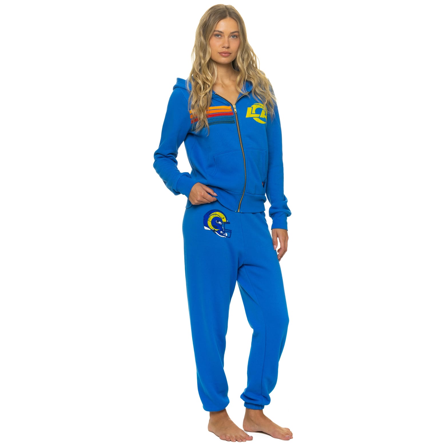 Sweat à capuche unisexe Aviator Nation Royal Los Angeles Rams en mélange de trois matières, fermeture éclair intégrale