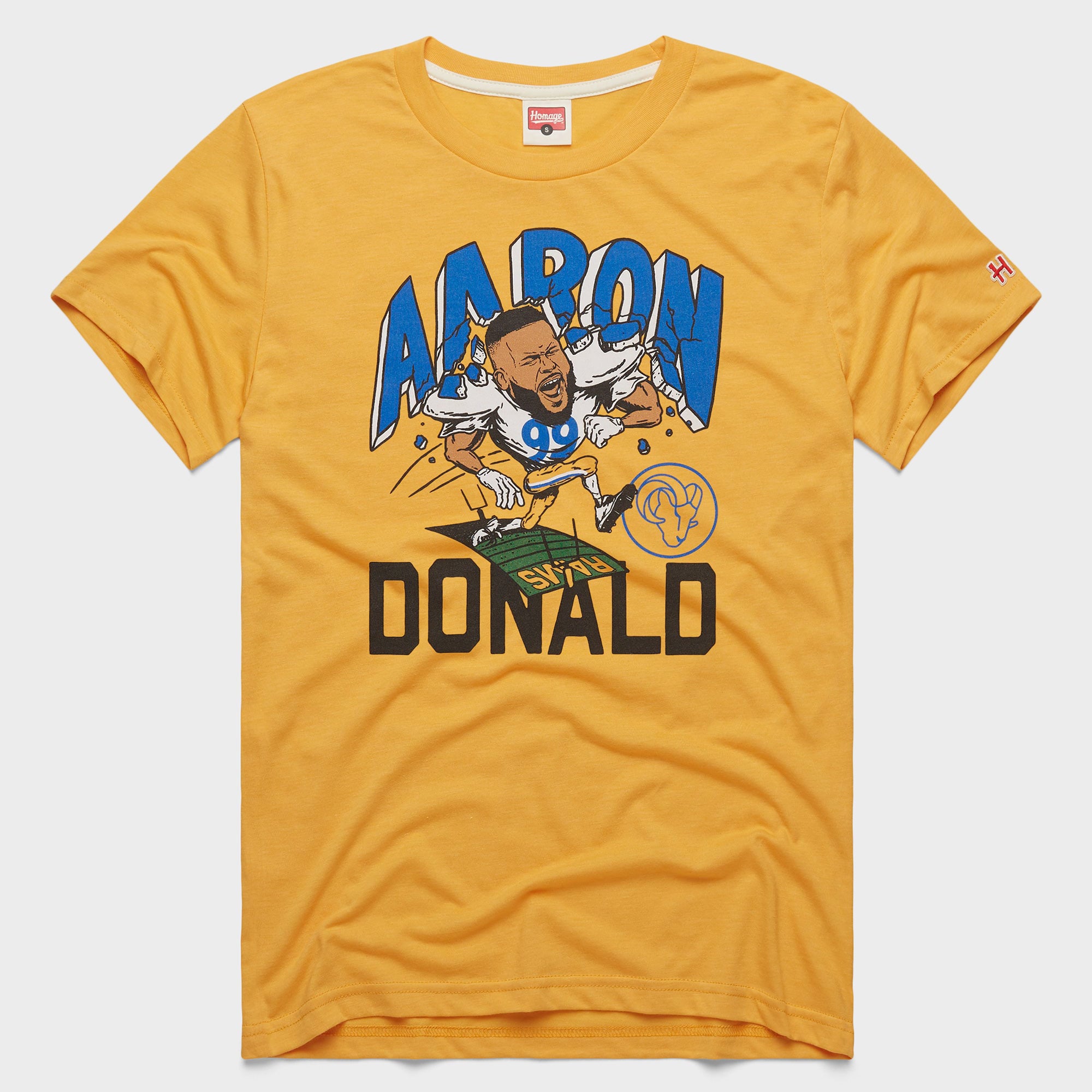 Unisex Homage Aaron Donald Gold Los Angeles Rams Caricature Tri-Blend T-Shirt