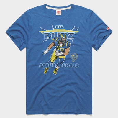 Aaron Donald Los Angeles Rams Homage Unisex NFL Blitz Graphic Tri-Blend T-Shirt - Royal