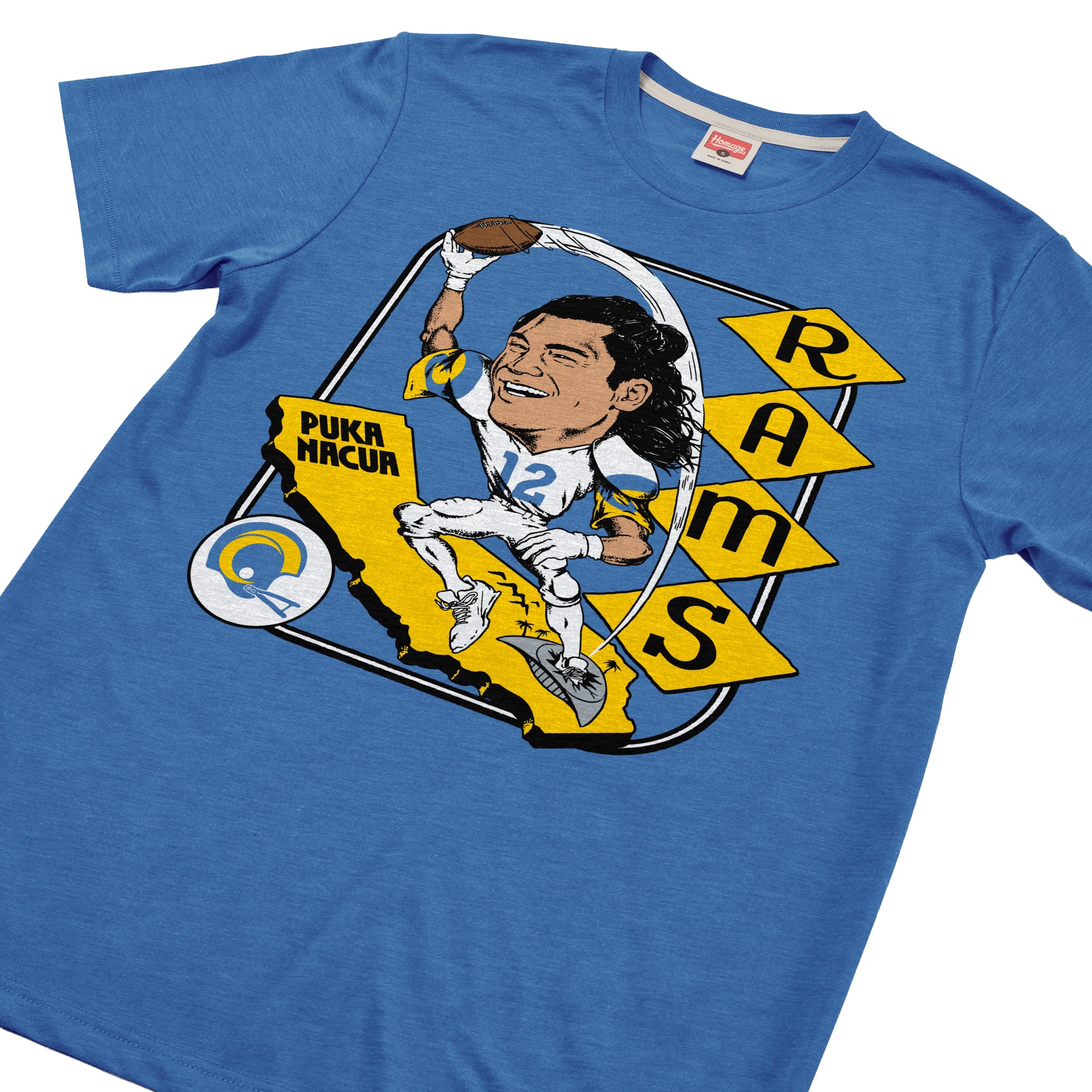 T-shirt unisexe en mélange de trois tissus, hommage à Puka Nacua Stone, joueur des Los Angeles Rams.