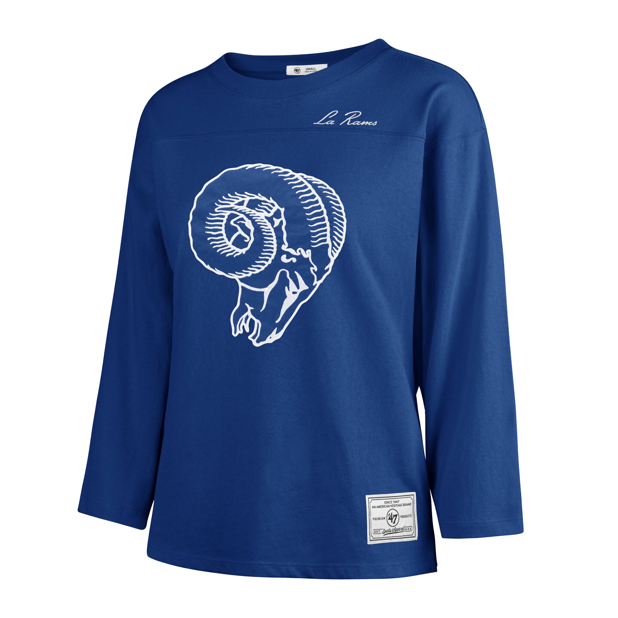 T-shirt à manches longues intemporel « 47 Royal Los Angeles Rams Game Nod » pour femmes