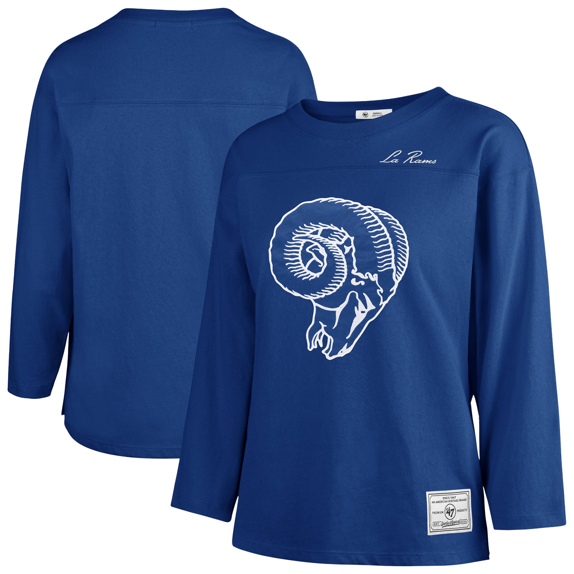 T-shirt à manches longues intemporel « 47 Royal Los Angeles Rams Game Nod » pour femmes
