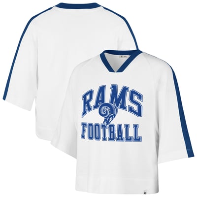 Los Angeles Rams '47 Women's Big Overarch Drop Needle Raglan V-Neck T-Shirt - White