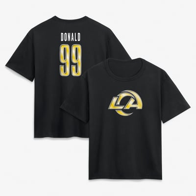 Aaron Donald Los Angeles Rams Women's Metallic Name & Number T-Shirt - Black