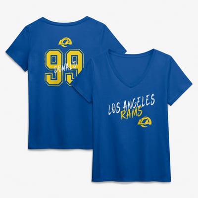 Aaron Donald Los Angeles Rams Women's Hustle Name & Number V-Neck T-Shirt - Royal