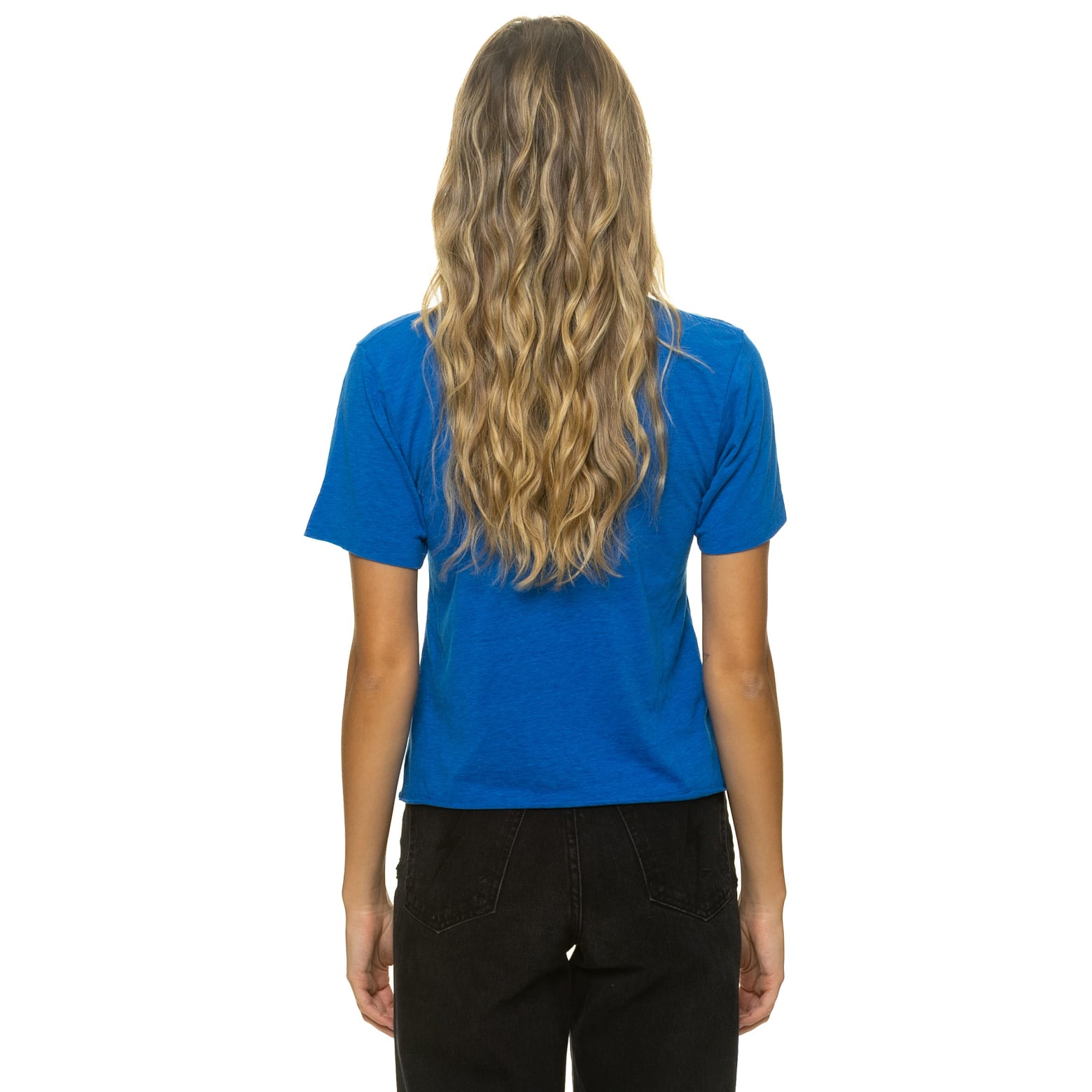 T-shirt Aviator Nation Royal Los Angeles Rams pour femme, coupe carrée, style boyfriend, en mélange de trois matières