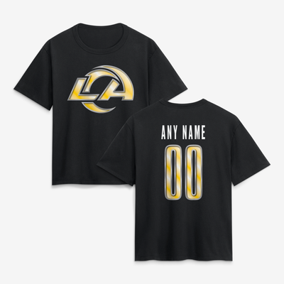 Los Angeles Rams Women's Forged Mascot Personalized Name & Number T-Shirt - Black