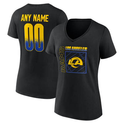 T-shirt à col en V personnalisé avec nom et numéro pour femme, Los Angeles Rams, modèle Home Field Pop - Noir
