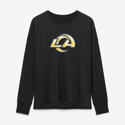 T-shirt à manches longues noir à motif mascotte métallique des Rams de Los Angeles (femme)