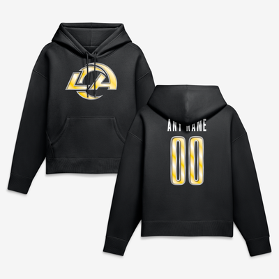 Los Angeles Rams Women's Metallic Mascot Personalized Name & Number Hoodie - Black