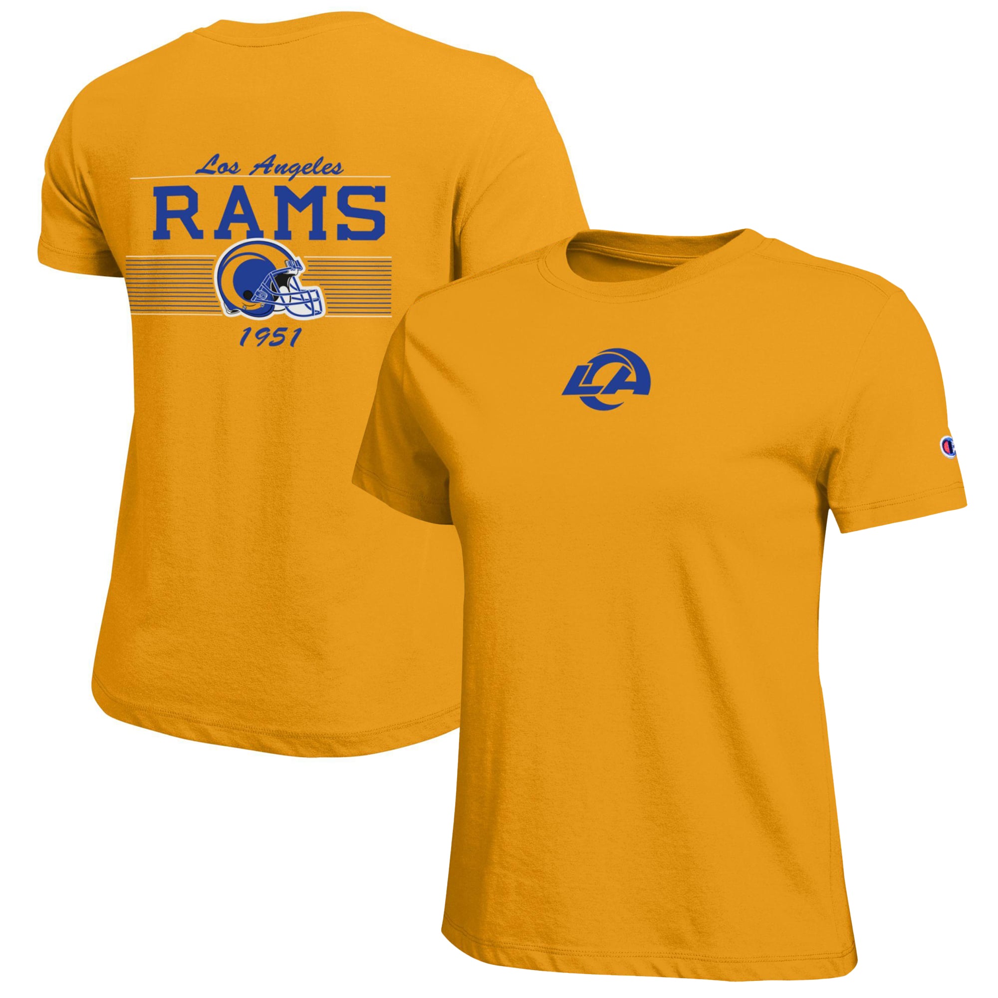 T-shirt classique Sol doré Champion pour femmes des Los Angeles Rams