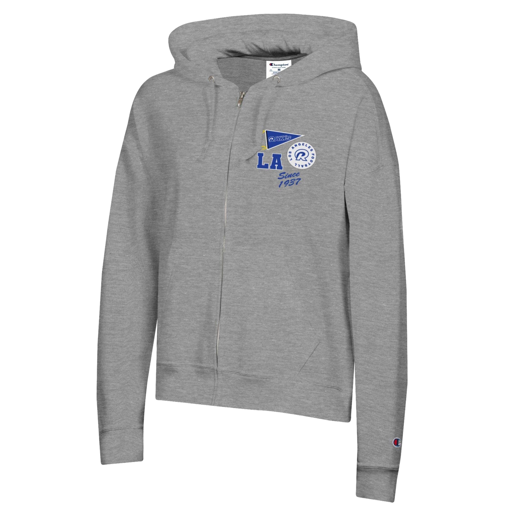 Sweat à capuche zippé Champion gris chiné Los Angeles Rams en polaire Powerblend pour femme
