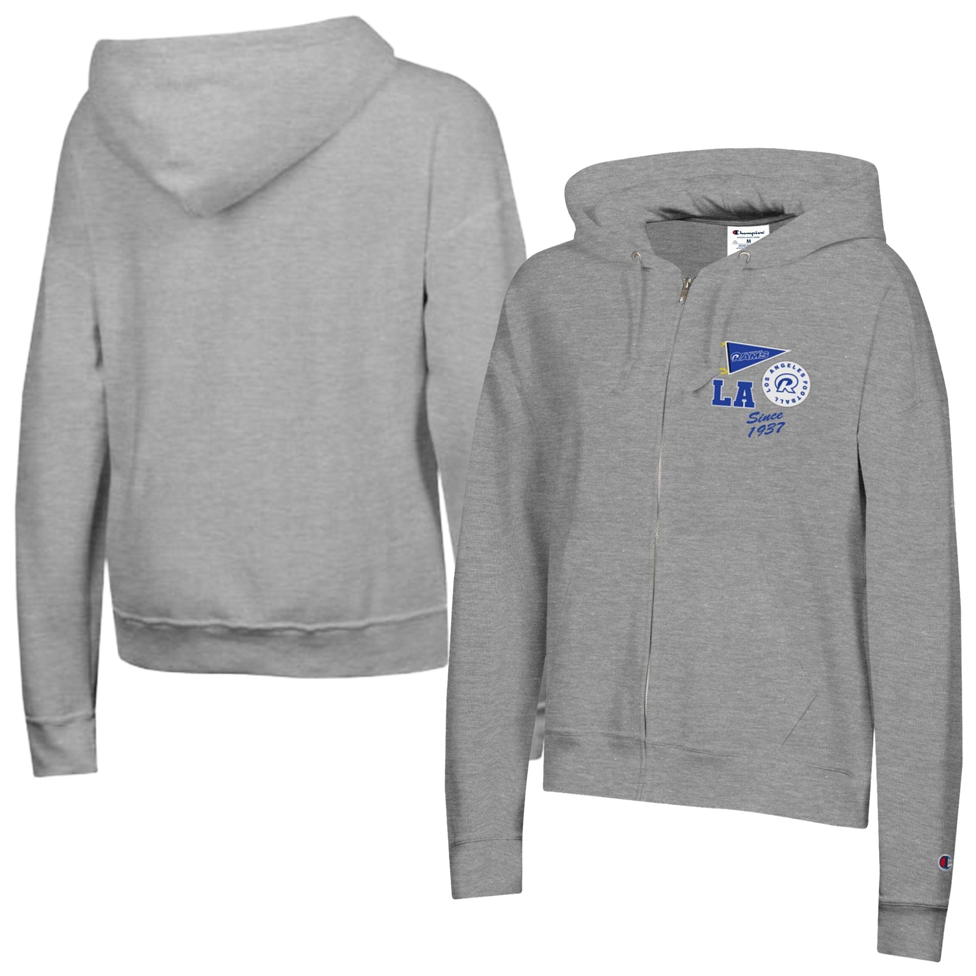 Sweat à capuche zippé Champion gris chiné Los Angeles Rams en polaire Powerblend pour femme
