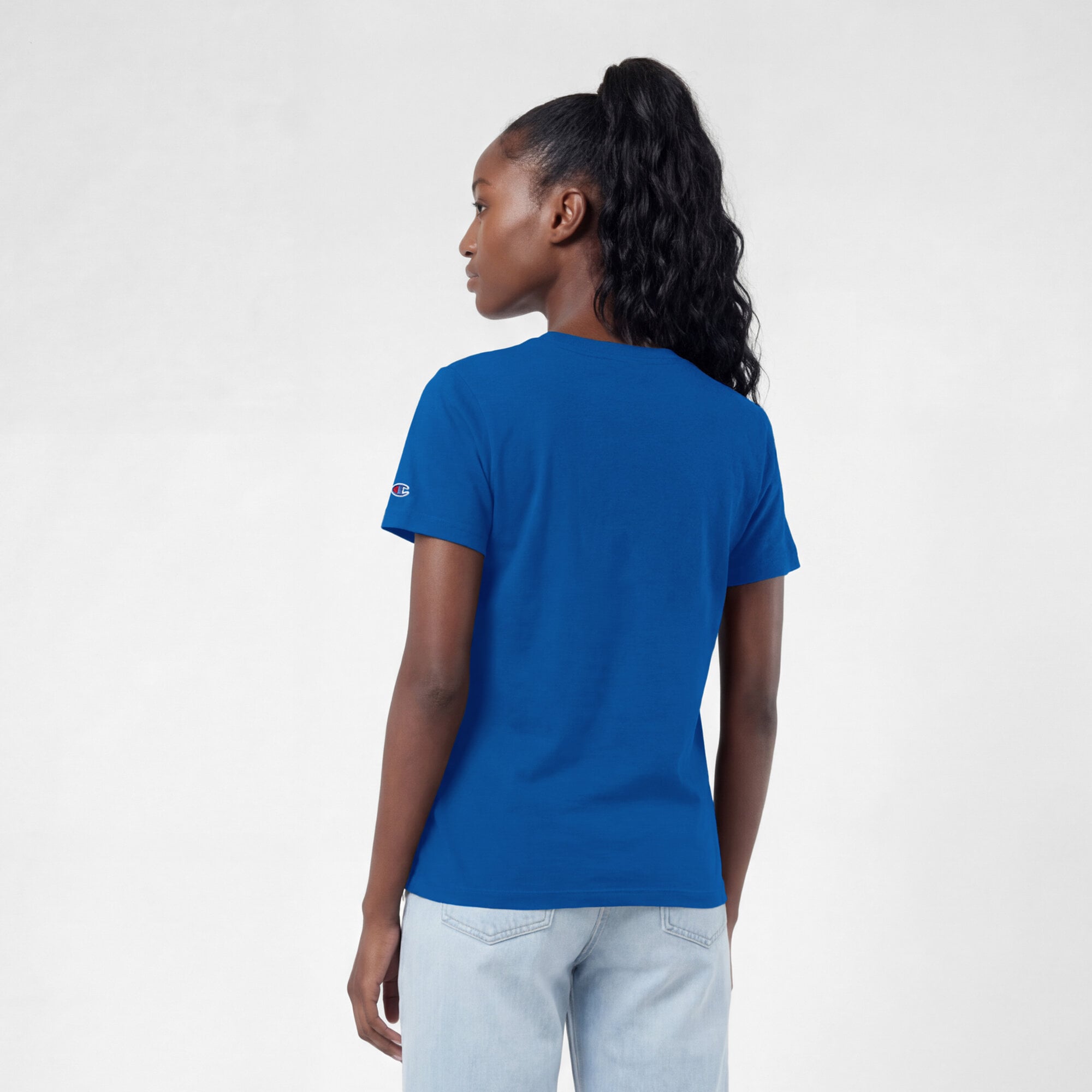 T-shirt Champion Royal Los Angeles Rams pour femmes avec logo arqué