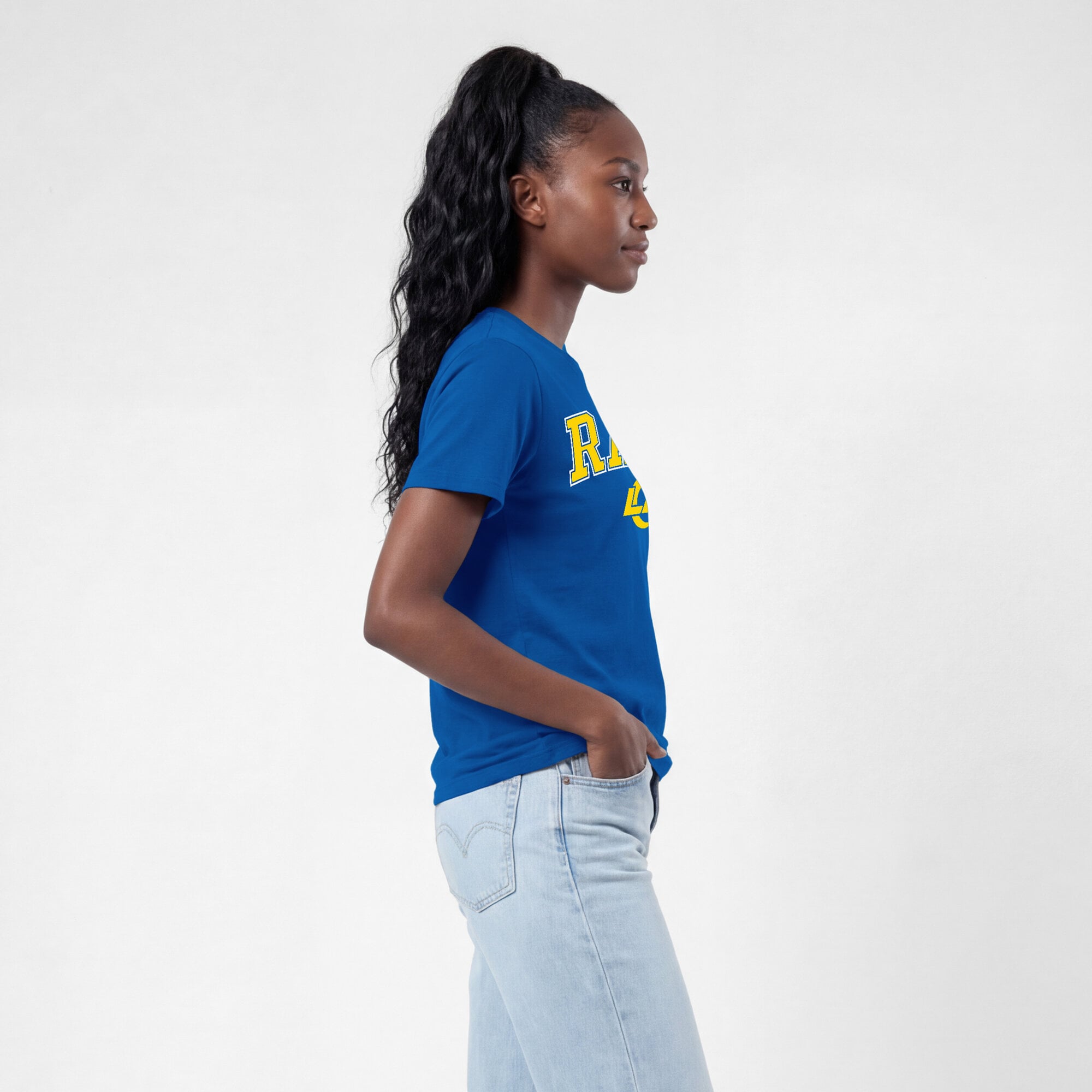 T-shirt Champion Royal Los Angeles Rams pour femmes avec logo arqué